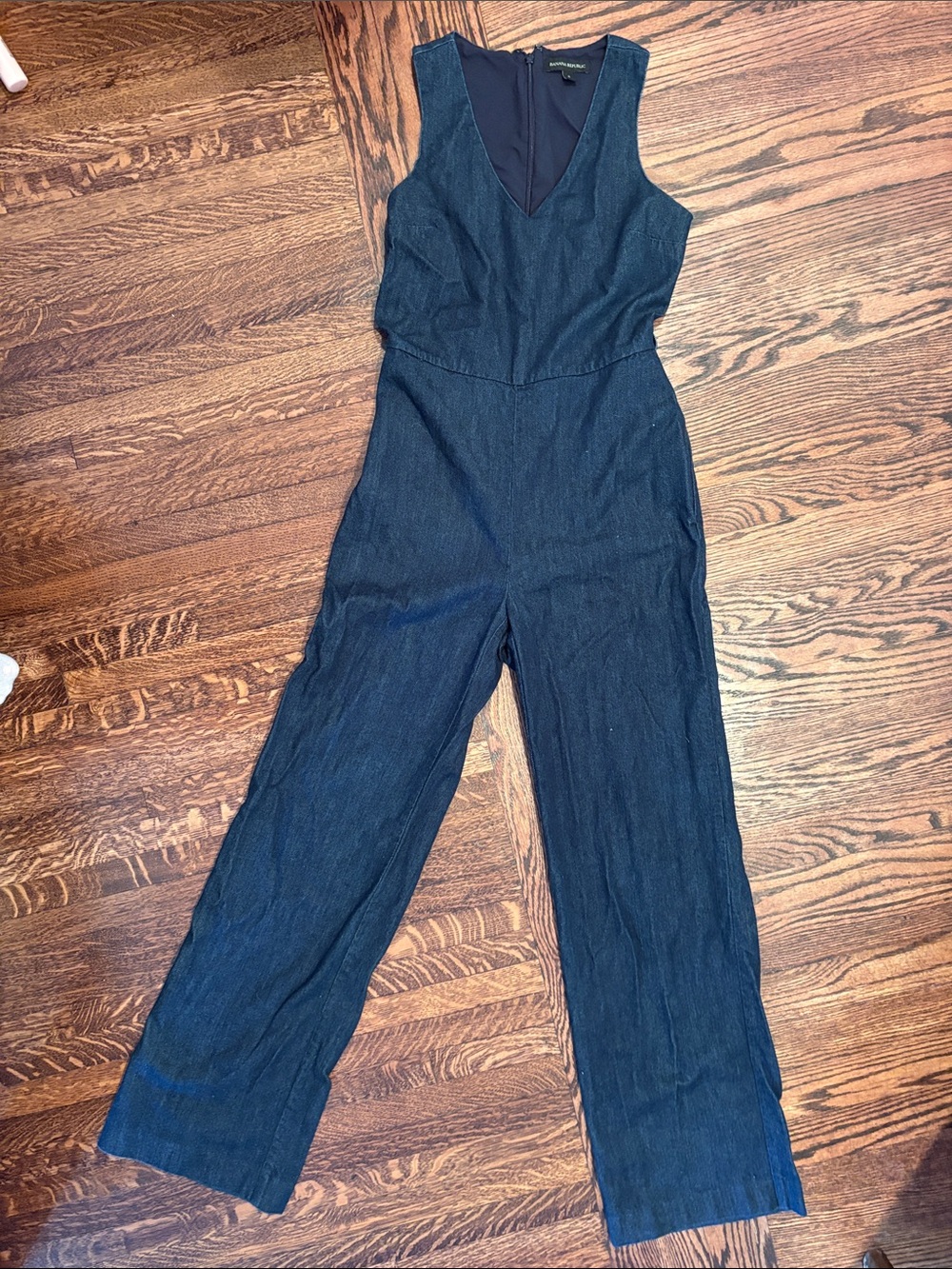 Banana Republic Dark Blue Denim V-Neck Sleeveless Jumpsuit